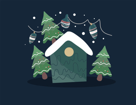 Christmas tree house vector illustration. Merry Christmas and Happy New Year.のイラスト素材