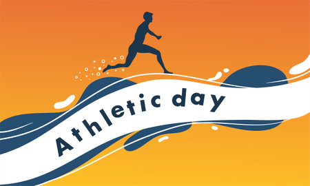 energetic background design for Athlete Day, featuring silhouettes of runners and athletes in motionのイラスト素材