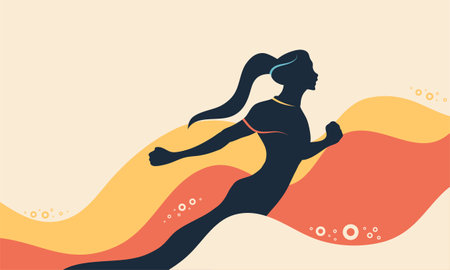 energetic background design for Athlete Day, featuring silhouettes of runners and athletes in motionのイラスト素材