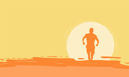 energetic background design for Athlete Day, featuring silhouettes of runners and athletes in motionのイラスト素材