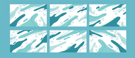 Set of abstract hand drawn backgrounds in blue and turquoise colorsのイラスト素材