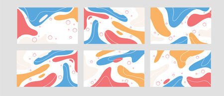 Set of hand drawn vector abstract backgrounds. Colorful doodle pattern.のイラスト素材