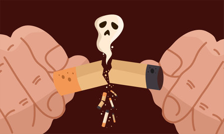 A conceptual illustration vector for World No Tobacco Day, powerful stop smoking message. This artwork emphasizes the harmful effects of smoking and promotes awareness about quitting tobacco for better health. Ideal for campaigns, health awareness materials, and anti-smoking postersのイラスト素材