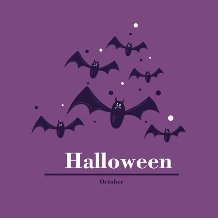 Halloween banner with bats. Vector illustration in flat design style.のイラスト素材