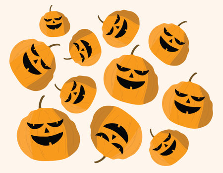 Halloween pumpkins design over beige background, vector illustration.のイラスト素材