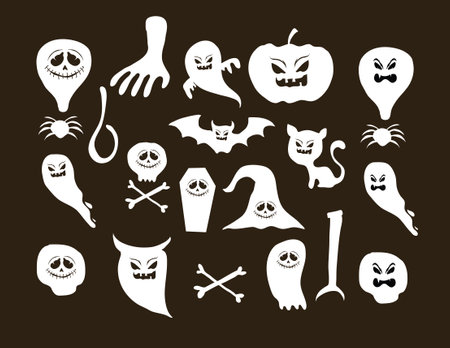 Halloween icons set. Vector illustration. Black and white colors.のイラスト素材