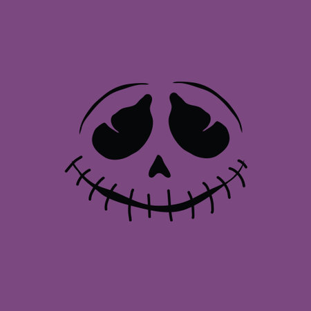 Halloween skull vector icon. Vector illustration isolated on purple background.のイラスト素材