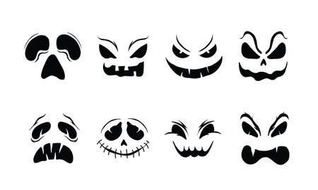 Halloween scary face icon set. Vector illustration isolated on white backgroundのイラスト素材