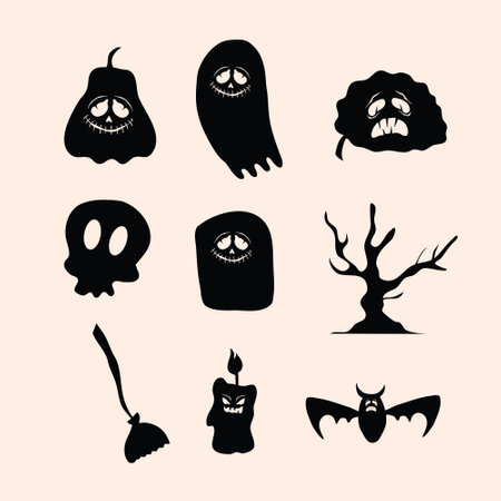 Set of silhouettes of different halloween elements. Vector illustrationのイラスト素材