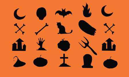 Set of Halloween icons on orange background. Vector illustration. Eps 10.のイラスト素材