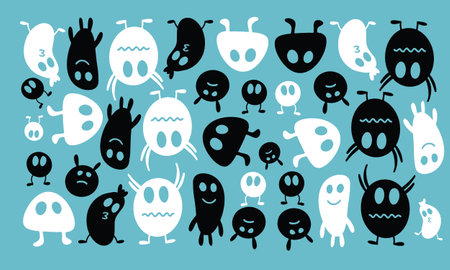 Set of cute monsters. Vector illustration. Isolated on blue background.のイラスト素材