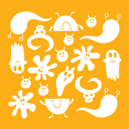 Set of cute monsters. Vector illustration. Isolated on yellow background.のイラスト素材