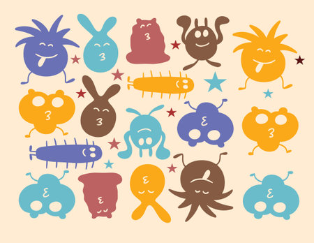 set of cute monsters in doodle style. vector illustration.のイラスト素材