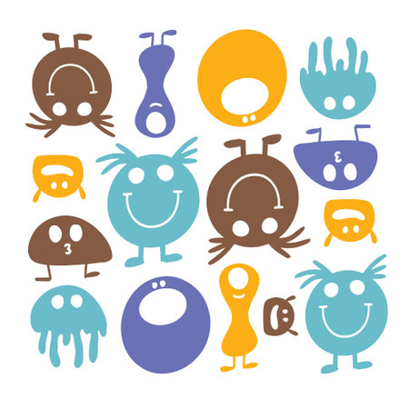 Cute Monsters and cute alien friendly cartoon characters. Vector illustration.のイラスト素材