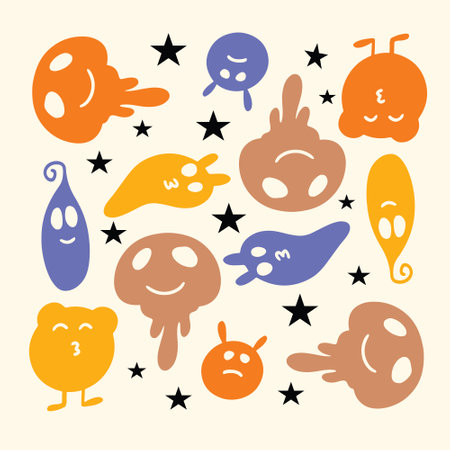 Set of cute monsters. Hand drawn vector illustration in cartoon style.のイラスト素材