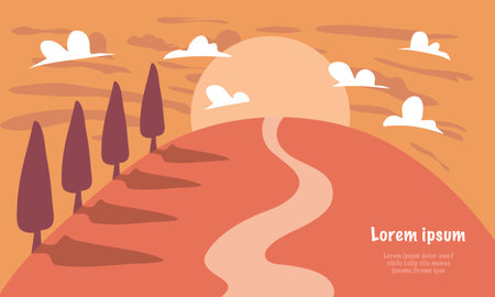 Landscape with a road and trees. Vector illustration, flat designのイラスト素材