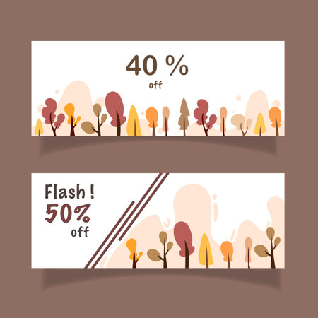 Sale banner template with autumn trees in flat style. Vector illustration.のイラスト素材