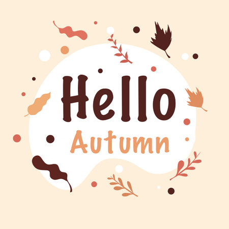 Hello autumn lettering with leaves. Vector illustration in flat style.のイラスト素材