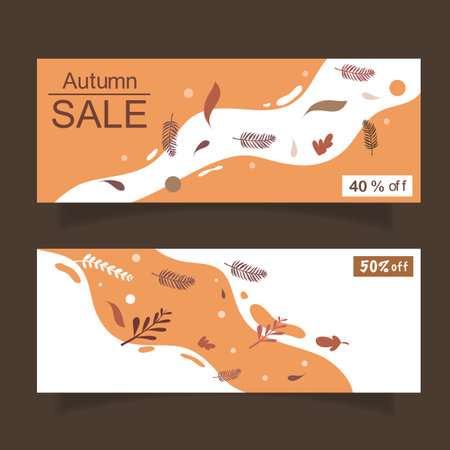Autumn sale banners with leaves. Vector illustration in flat style.のイラスト素材
