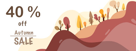 Autumn sale banner with fall trees and hills. Vector illustration.のイラスト素材