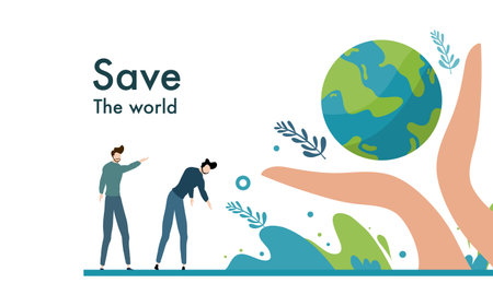 Save the world concept. Vector illustration in flat design. Save the planet.のイラスト素材