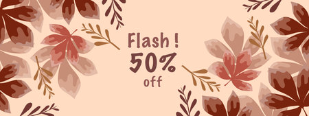 Floral sale banner with hand drawn flowers and leaves. Vector illustration.のイラスト素材