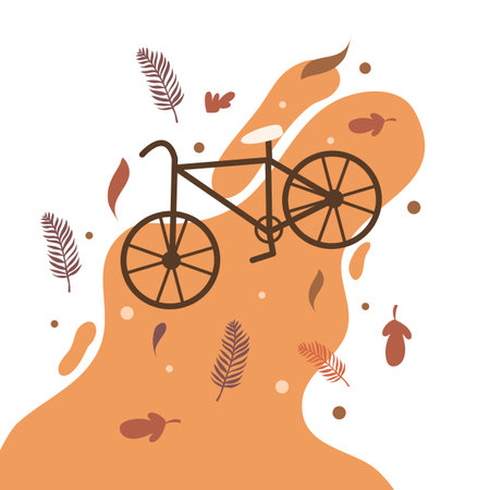 Bicycle on a background of autumn leaves and plants. Vector illustrationのイラスト素材