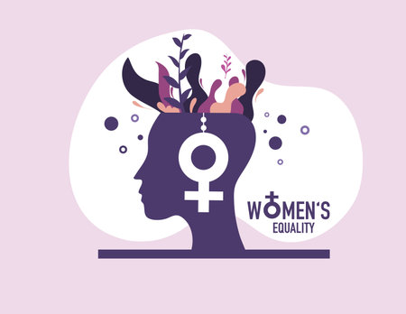 women's day card with head profile and icons vector illustration desingのイラスト素材
