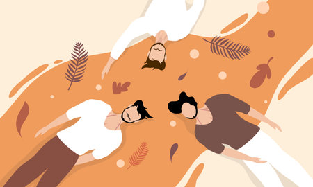 Vector illustration of a group of people lying on the floor in the parkのイラスト素材