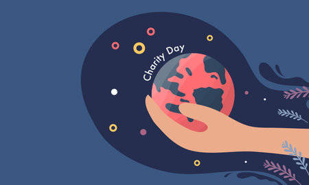 World environment day concept. Human hand holding earth globe. Flat design vector illustration.のイラスト素材