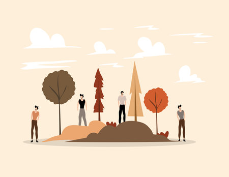 People walking in the park. Vector illustration in flat design style.のイラスト素材