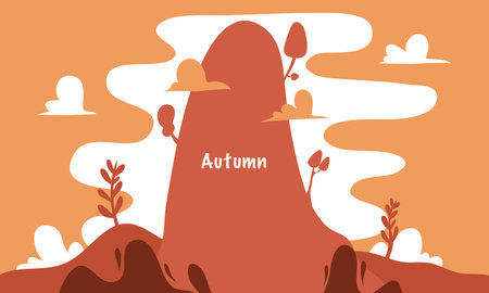 Autumn landscape with trees and clouds. Vector illustration in flat styleのイラスト素材