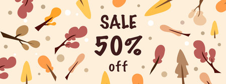 Sale 50% off. Autumn sale banner. Vector illustration.のイラスト素材