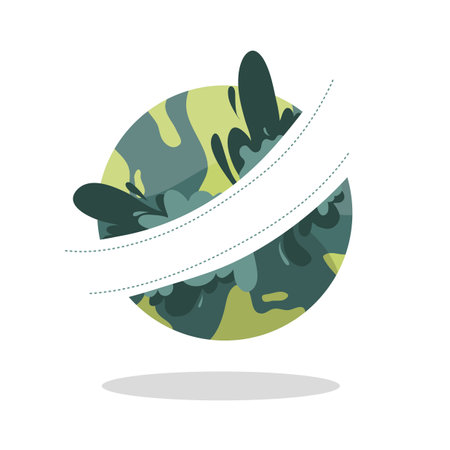 Green planet icon with shadow. Vector illustration in flat design style.のイラスト素材