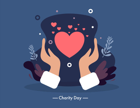 Vector illustration of hands holding a heart. Concept of charity and donation.のイラスト素材