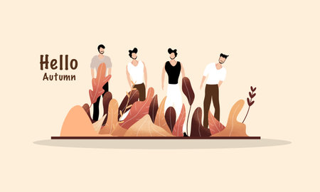 Group of people walking in the park. Flat style vector illustration.のイラスト素材