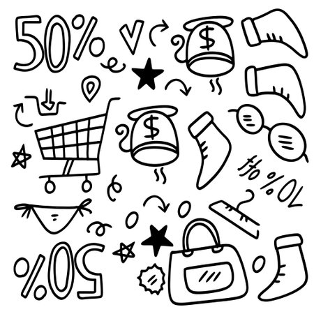 shopping set bundle vector designのイラスト素材