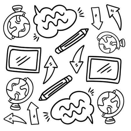 business startup set with doodle line style vectorのイラスト素材