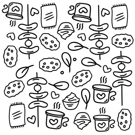 picnic and camping doodle line set vectorのイラスト素材