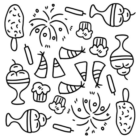 ice cream set with doodle line style vectorのイラスト素材