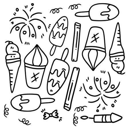 ice cream set with doodle line style vectorのイラスト素材