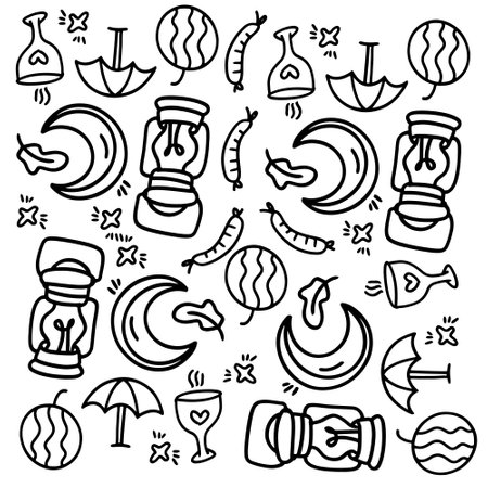 picnic and camping doodle line set vectorのイラスト素材