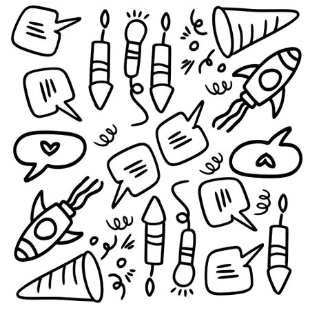 birthday set with doodle line style vectorのイラスト素材