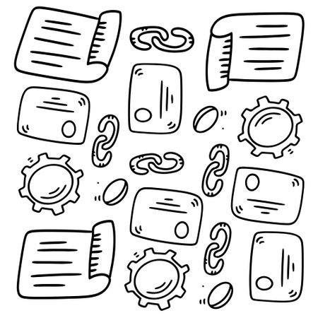 business startup set with doodle line style vectorのイラスト素材