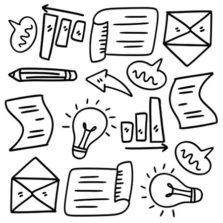 business startup set with doodle line style vectorのイラスト素材