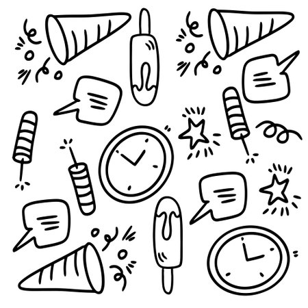 birthday set with doodle line style vectorのイラスト素材