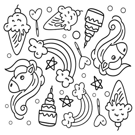funny kids unicorn set bundle vector designのイラスト素材