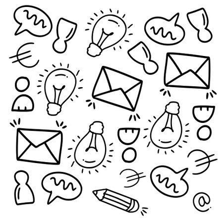 business startup set with doodle line style vectorのイラスト素材