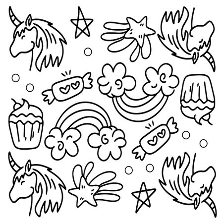 funny kids unicorn set bundle vector designのイラスト素材