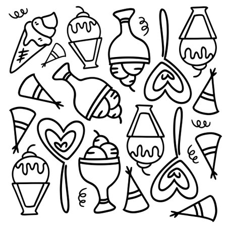 ice cream set with doodle line style vectorのイラスト素材